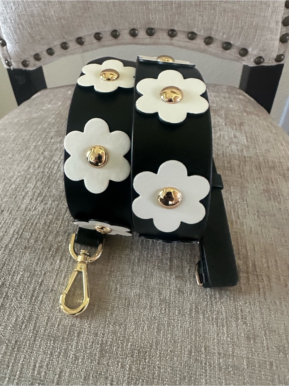 Michael Kors Black Shoulder Bag Strap  White Flower Appliqués and Gold Hardware